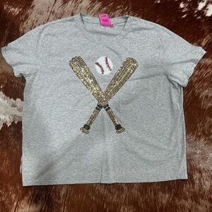 QUEEN OF SPARKLES Gray Sequin Baseball Tee